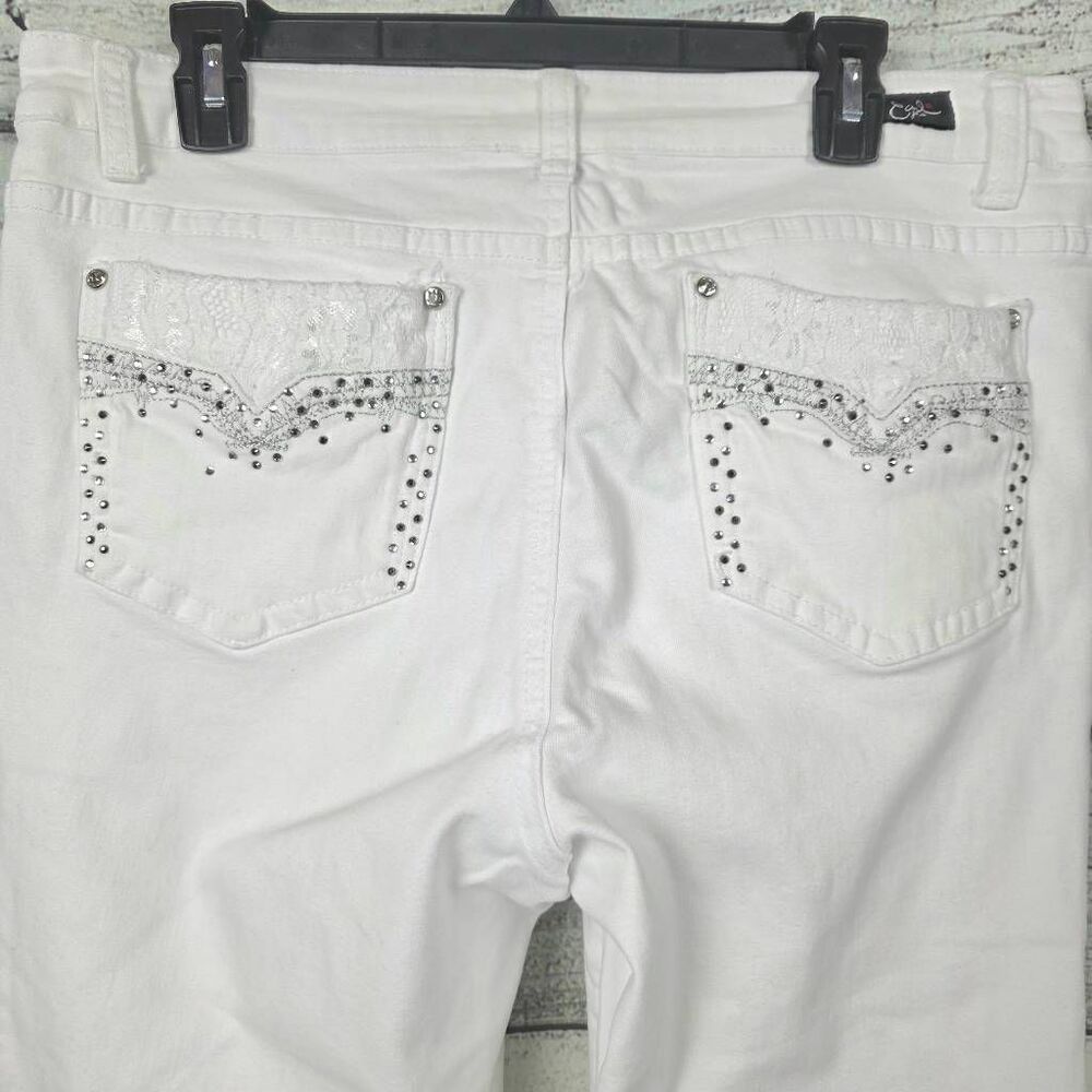 Earl Jean Womens White Capri Jeans 16W Embellished - Picture 3 of 8